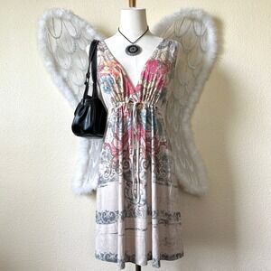 Vintage y2k Fairy Grunge Tattoo Emo MC Bling Babydoll Vneck‎ Dress Floral Roses